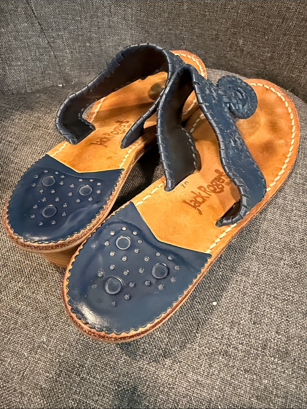 Jack Rogers Navy genuine Leather heeled Sandals handcrafted USA - Picture 9 of 10